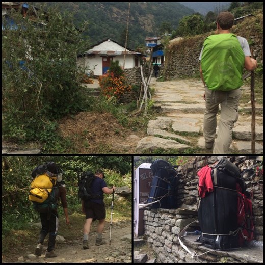 People usually hire a guide and a porter. AF had her own personal porter ;-) lol You can see how some people are silly; they take big suitcases with wheels. Poor porters, some of these bags are at least 30kg/65lbs! Absurd. Someone should check their bags before they left and throw out half of their things! :-( That's what we did, just common sense. 