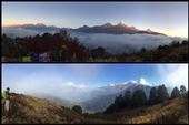 Top; you can see the light of the sunrise slowly hitting he peak of Annapurna south. Bottom; 9am and the last photo we got before it clouded up again. :-(: by finally, Views[564]