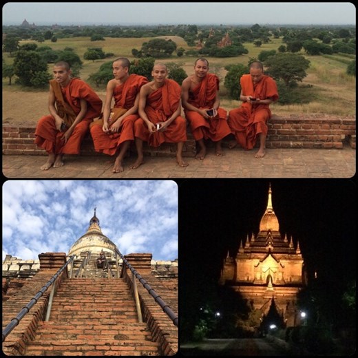 Really steep stairs. Temples with lights at night. Monks everywhere. 