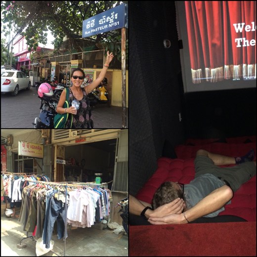 Influence française dans le nom des rues de Phnom Penh. Partout au Cambodge, on voit la lessive séchée dehors comme ça. Petite soirée ciné couchés sur un futon. 