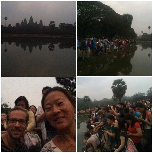 Thousands gather at Angkor Wat for ... the worst sunrise ever. :-( Too cloudy! Woke up at 4am to beat the crowds for this? :-(
