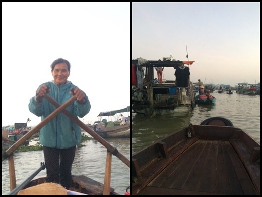 Visite du delta du Mékong en barque. Voilà notre capitaine, une femme vietnamienne ne parlant que le vietnamien et super souriante! 