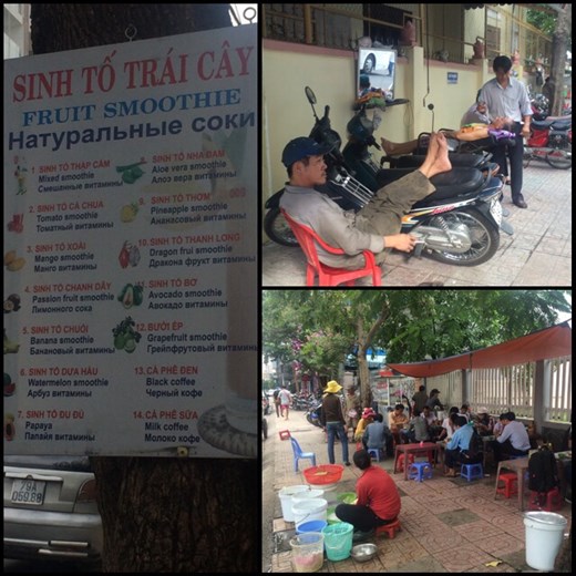 Menu in Russian. Barber shop in the street. Typical street food. 