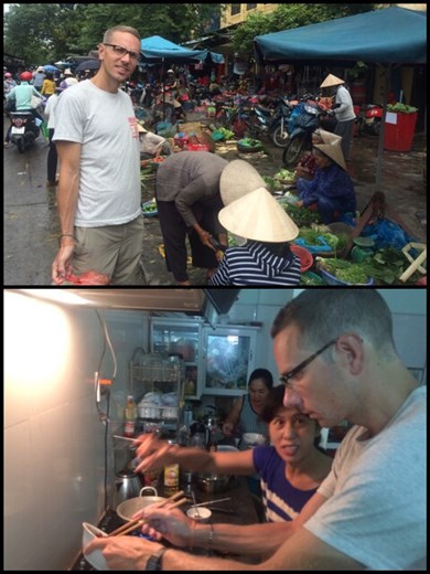 Shopping at the local market with our Vietnamese cooking class teacher. 