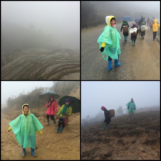 Trek de deux jours et une nuit à Sapa sous la pluie et le froid le premier jour. Le plus difficile a été de marcher dans la boue mais heureusement que nous avions loué des bottes en cahoutchouc et amener nos ponchos du dollar store de Brooklyn. ;-) 