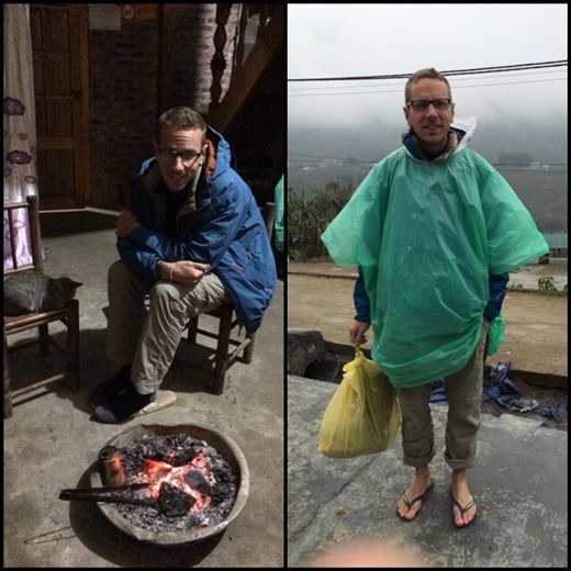 Soirée au bord du feu dans notre Homestay locale, ça caille vraiment trop! Le lendemain matin pour le deuxième jour de trek, Kurt décide de mettre ses claquettes car il a des ampoules qui lui font mal aux pieds. Ses bottes en caoutchouc étaient trop petites. Du coup, à certains passages boueux, il y est allé piers nus. 