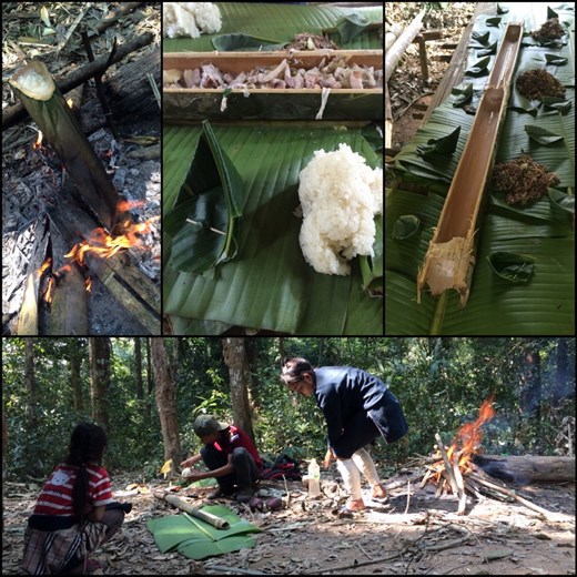 Lunch made from everything of the jungle ( rattan roots, banana flowers, bamboo to cook the food, etc.) 