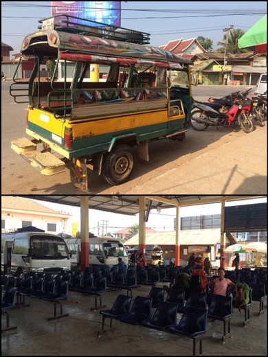 Colorful taxi/tuk tuk typical in all South East Asia. Waiting for our day sleeping bus to Luang Prabang in Oudomxai. 