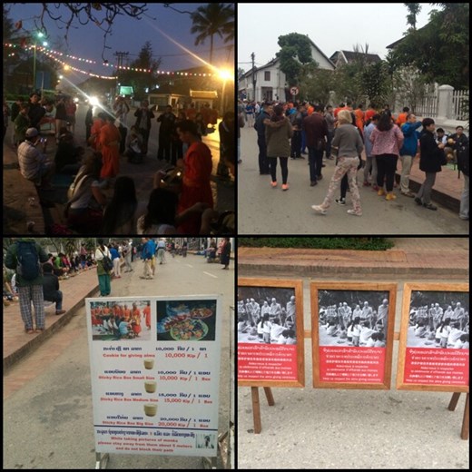 Cérémonie matinale et journalière  d'offrandes aux moines bouddhistes, devenue un vrai show déplorable. À regarder de loin ou à zapper et aller en Birmanie pour de l'authenticité. 