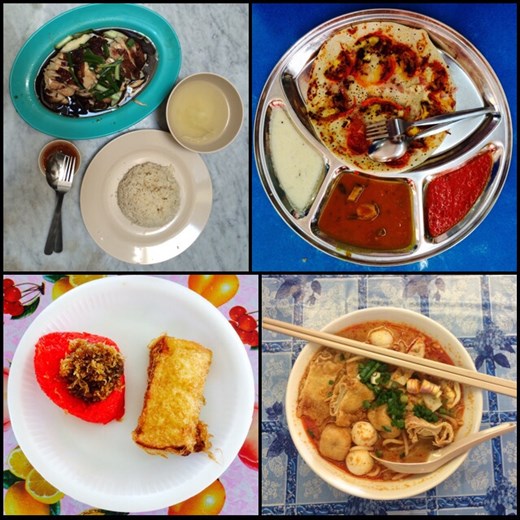 Quelques plats indiens, chinois et malais que nous avons mangés, quel délice! 