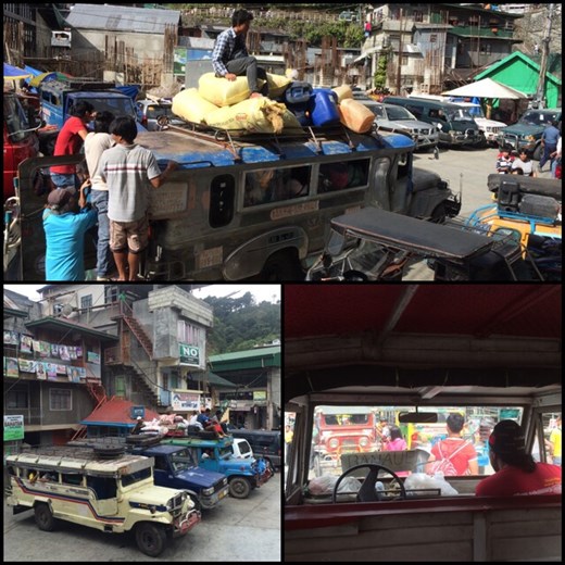 En attente d'autres passagers dans le jeepney allant à Sagada. Ils partent une fois que le véhicule est plein, du coup après 2h30 d'attente nous sommes enfin partis. Il n'y a pas d'horaire fixe, la notion du temps est totalement différente de chez nous ici. 