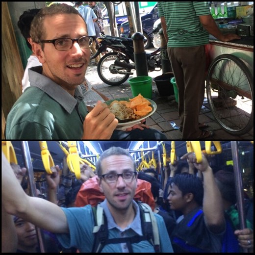 Life as a local in Jakarta. Overcrowded public buses and street food. 