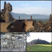Borobudur, or Barabudur, is a 9th-century Mahayana Buddhist Temple in Magelang, Central Java, Indonesia. The monument consists of nine stacked platforms, six square and three circular, topped by a central dome. The temple is decorated with 2,672 relief panels and 504 Buddha statues. The central dome is surrounded by 72 Buddha statues, each seated inside a perforated stupa.: by finally, Views[493]
