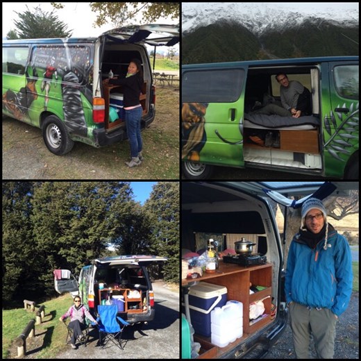 Camper van qui fait tout: lit, salon, même que AF a fait la vaisselle sur la pointe des pieds :-( 