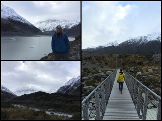 Randonnée jusqu'au glacier du Mont Cook avec même des petits icebergs qui flottaient sur le lac glacière. 