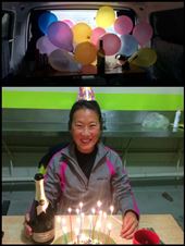 AF n'aurait jamais pensé fêter un deuxième anniversaire autour du monde et surtout pas dans une cuisine commune d'un site de camping pendant l'hiver en Nouvelle-Zélande. Kurt avait gonflé plein de ballons dans le camper van, quelle belle surprise! ;-) : by finally, Views[324]