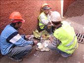 Berber construction workers finish eating a typical breakfast on a silver tray with teapot and crystal tea glasses. The (French) baguette is consumed with butter, honey, or jam and downed with the infamous “Berber Whiskey,” a strong mint tea topped with a high amount of sugar. Still a developing country, the Moroccans maintain cultural customs by eating their meals in style off of silverware instead of carbon waste.: by fishexposure, Views[1521]