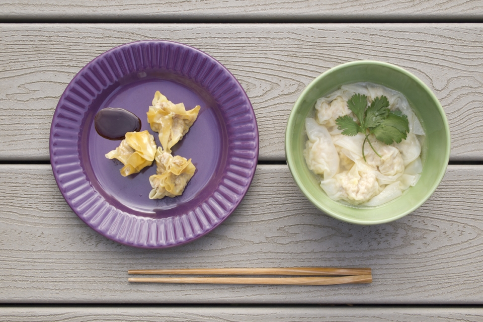 The final product: wontons, two ways