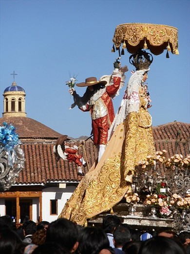 A saint being carried in the Corpus Christi procession, Cusco