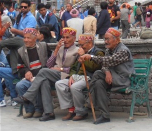 Local men sitting about in the square, Manali