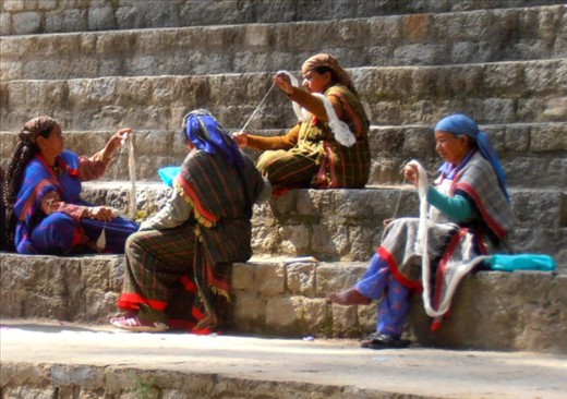 Local women spinning yarn