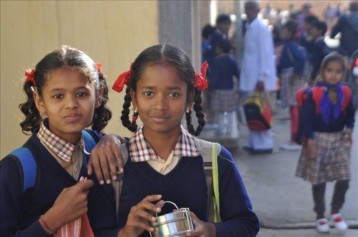 Indian School Girls enamoured by the Camera