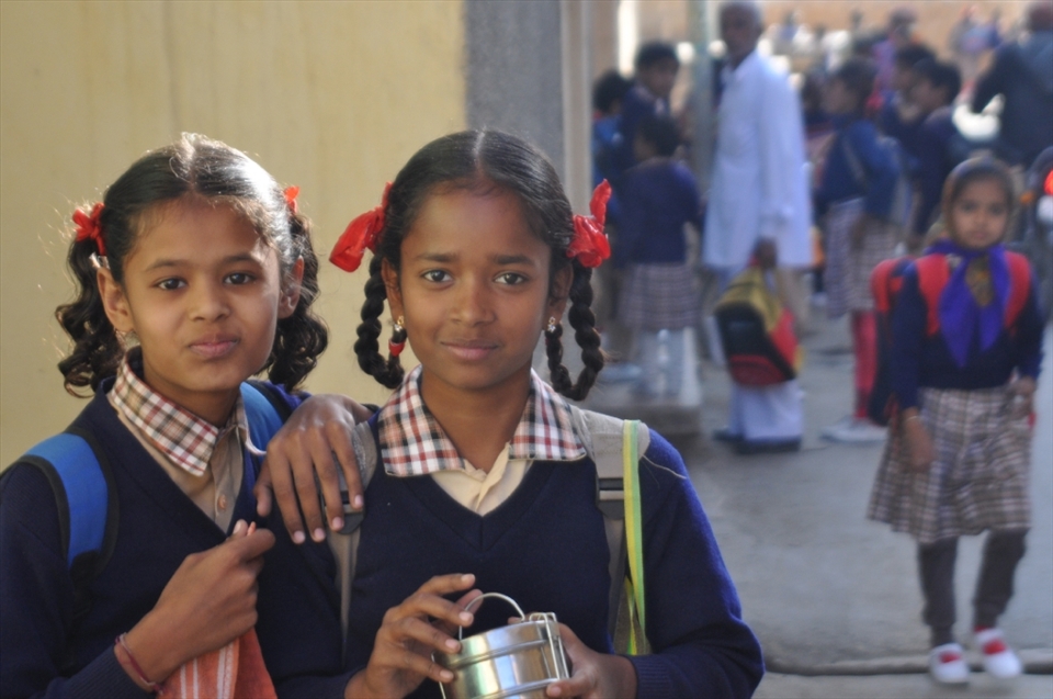 Indian School Girls enamoured by the Camera