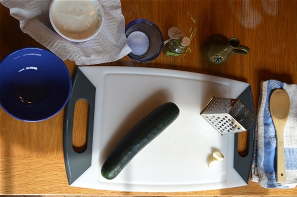 Ingredients ready to start making tzatziki.