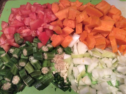 Chop all the vegetables. they don't have to be symmetrical or perfect- that's the beauty of a stew