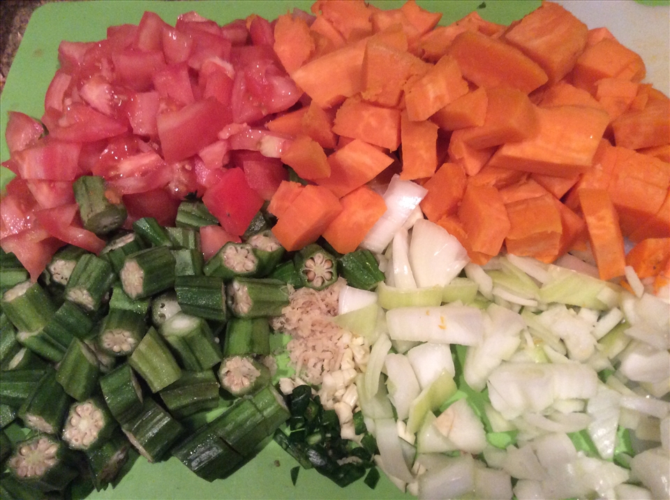 Chop all the vegetables. they don't have to be symmetrical or perfect- that's the beauty of a stew