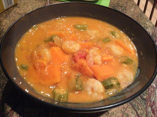 In about an hour total cooking time, you will have a robust flavorful light and healthy shrimp stew.  