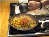 Frying onions in ghee and adding tomato chutney: by foodloverstravel, Views[357]