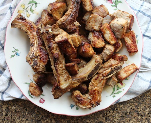 Pan fry the pork a few pieces at a time, until it is golden and caramelized.
