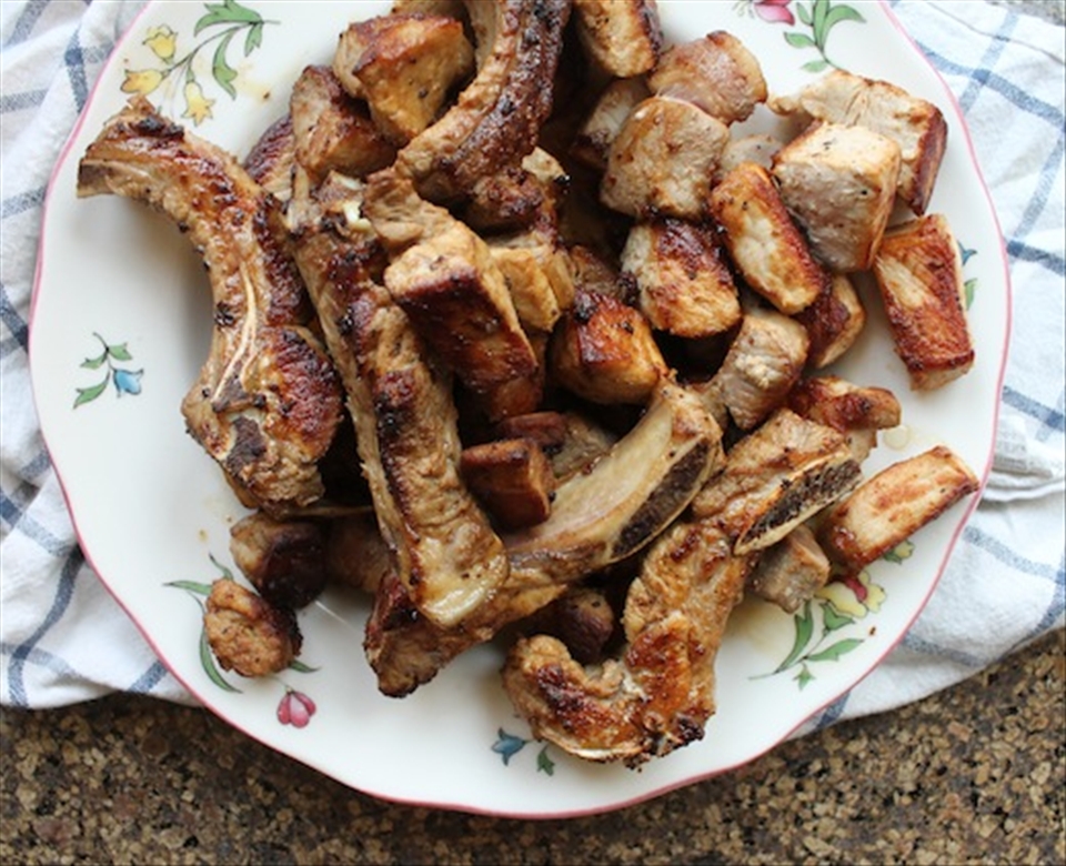 Pan fry the pork a few pieces at a time, until it is golden and caramelized.