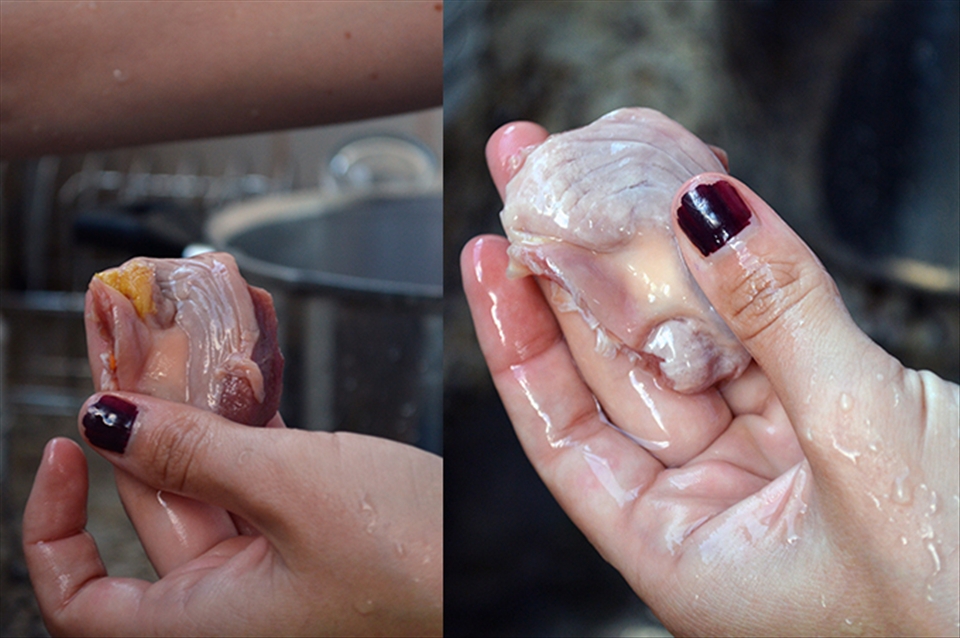 Take out the yellow parts, they're the reason you started washing the meat.