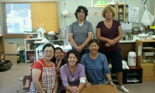 LADIES at a ramen place where we weeded in front of their house and the shared survival story with us.