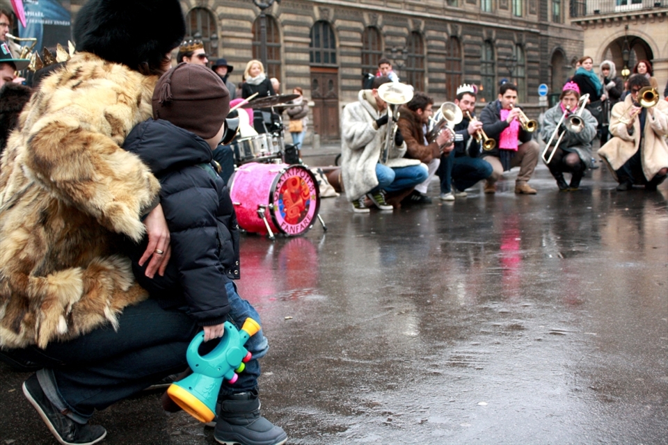 A friend and I were walking to the metro in Paris when we heard this huge brass band doing radio covers. In the middle of a song, the son of one of the players shyly walked over to his mom with an instrument of his own, at which point the other band members crouched down to join him at his level.