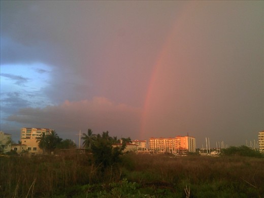 I saw a rainbow before it started to rain.  