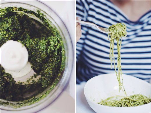 Pesto in the making, and later being enjoyed!