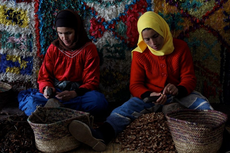 Argan - These ladies are de-shelling argan kernels which will then be pressed to