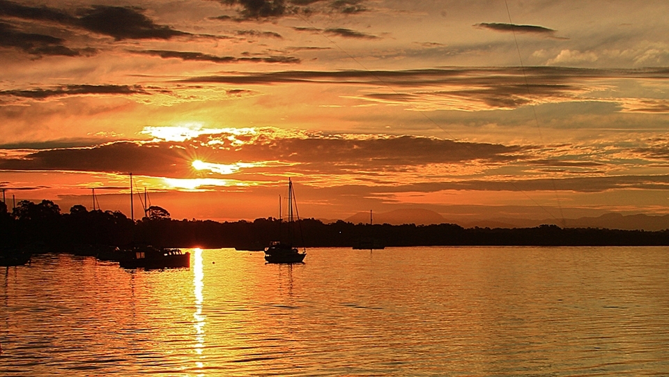 Sunset over the Hastings river, a large river that empties in to the Tasman sea at Port Macquarie.