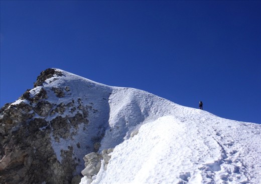 During an ascent to Pico de Orizaba, México. The last part of the glacier just before the summit is the most steep og the whole hike, you just have to convince yourself to put a foot in front of the other.