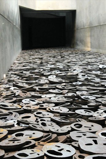 Jewish Museum,Berlin. Steel faces representing jew suffering as well as strength