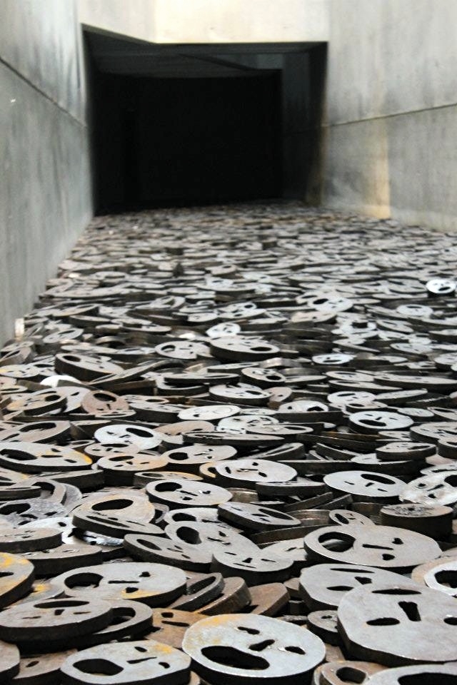 Jewish Museum,Berlin. Steel faces representing jew suffering as well as strength