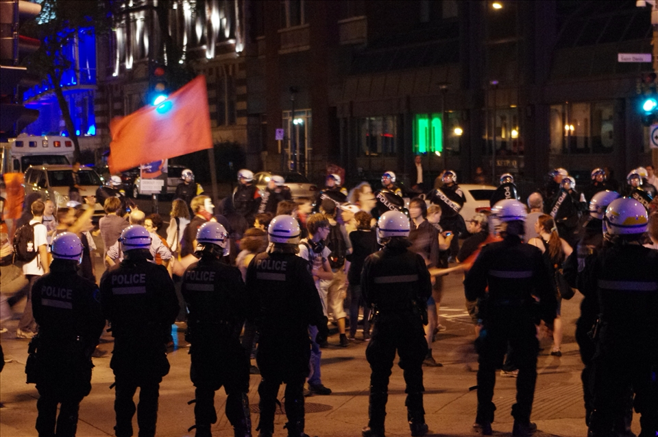 The police taking action after the crowd had thinned out