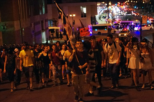 Students marching through all over Montreal. They were there all night.