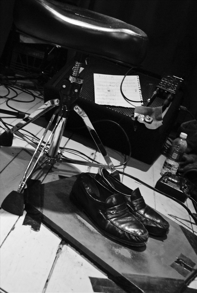 2) Tapping foot percussion, or 'taper du pied,' is characteristic of traditional Québécois music. By using these leather soled shoes and special board the tapping is easily amplified throughout the Hall, which seats only 100. 
Nelson, NY