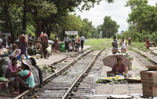 Train stations along the circle line of Yangon are key to the community, both for business, and socially. Locals at every station can be seen selling goods, on, near and between the train tracks.