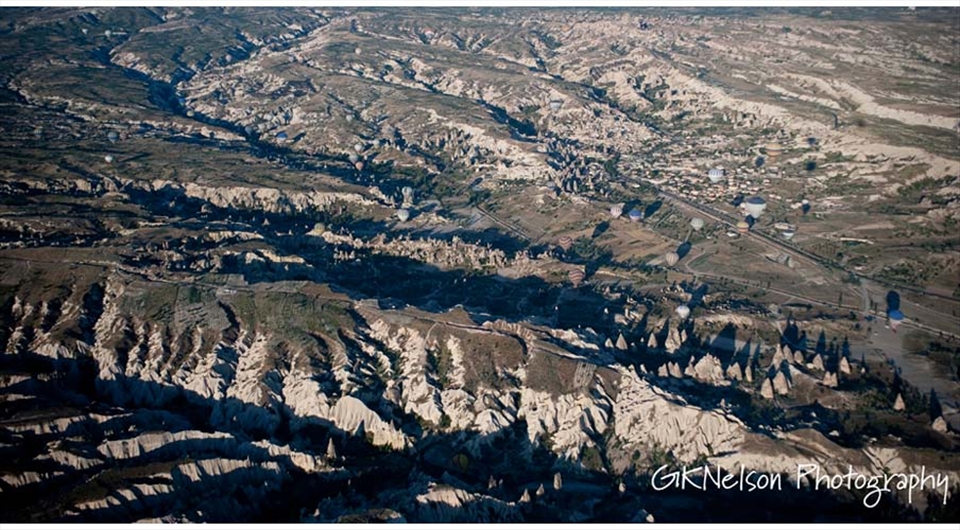 balloons like flies in the air to the cravasses of the ground