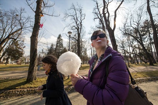 Enjoying candy floss in Cluj